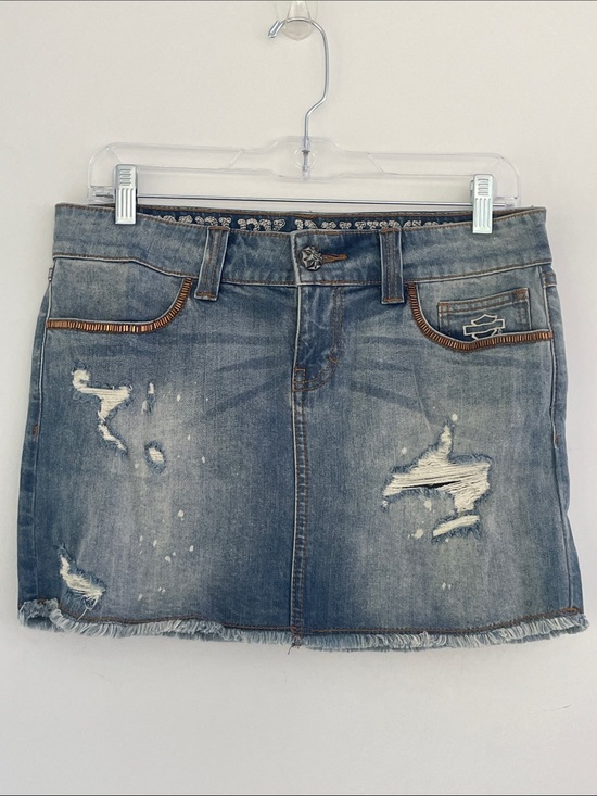 Harley-Davidson Dresses & Skirts - Harley-Davidson Light Blue Distressed Denim Mini Skirt 6